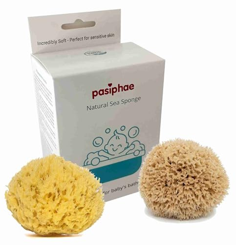 Pasiphae Babyhavssvamp, mjuk tvättlapp för spädbarn och barn – 100 % naturlig, bikakestruktur, ekologisk gåva för graviditet/förlossning, storlek S 0–18 månader (8–10 cm), 2-pack