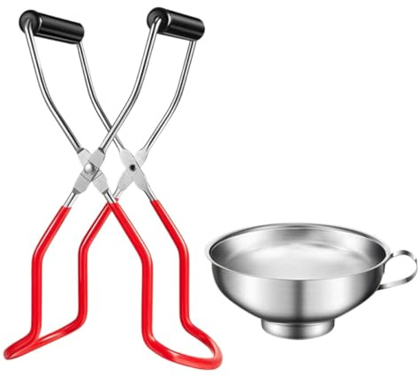 Pinzas para Latas 2 Piezas de Acero Inoxidable, Antideslizantes | Agarre Firme, Protege las Manos del Calor, Latas y Tarros de Vidrio, Incluye Embudo Color Aleatorio