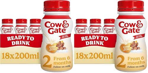 Cow & Gate 2 Follow On Baby Milk Ready to Use Liquid Formula, 6-12 Months, 200 ml, (Pack of 36)