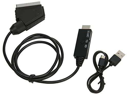 Erchineko SCART Till Converter 1080P SCART Till Adapter Kabel för TV VHS VCR DVD, Micro USB Powered Plug and Play Video Converter