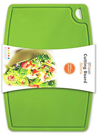 Liflicon Thick Silicone Cutting Board 12.6'' x 9.1'' BPA Free Juice Grooves Easy Grip Handle Non-Porous Dishwasher Safe-Green