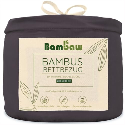 Bambaw Bamboo Double Duvet Cover, 200x200 cm, Summer Cool Bedding, Bamboo Bed Sheets, Hotel Quality Cold Sheets for Sleeping, Breathable & Soft Bedding, Anti Allergy Duvet Cover 200x200 cm (Charcoal)