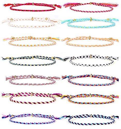 14 x färgglada armband för vänskap – GOODCHANCEUK handgjort vågarmband justerbart flätat vänskapsarmband för kvinnor tonårsflickor, en storlek, TYg