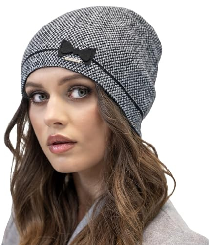 Vivisence Invernale Cappello Elegante da Donna in Lana E Alpaca Motivo A Spina di Pesce Design Classico E Confortevole Ideale per Regali E Giornate Fredde, Nero,Taglia Unica