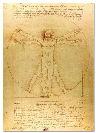 Giallobus - Cuadro - Leonardo Da Vinci - Hombre de Vitruvio - Vidrio acrílico - 100x140 - Listo para Colgar - Cuadros Modernos para el hogar