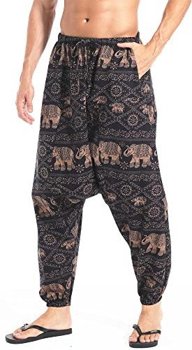 AITFINEISM Männer Haremshose Bequeme Elastische Taille Hosen Mode Einfarbig Casual Yoga Hippies Hosen (Stil 6,S)