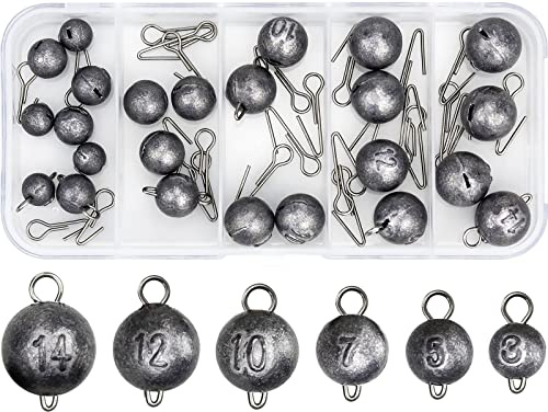 BLUESEABUY 24 Pièces Plombs de Pêche 3g/5g/7g/10g/12g/14g Poids Sinker Cheburashka en Plomb Avec Boîte pour Hameçons Offset et Pêche à la Ligne