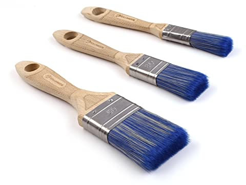 ROLLINGDOG Paint Brush Set 3PCS with Wood Handle Flat Brushes for Wall, Ceiling, Edges Painting(20mm,30mm,50mm, Blue)