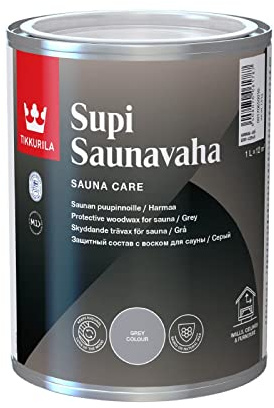 TIKKURILA Supi Sauna Wax – Natural Wax Treatment for Sauna Wood, Dirt & Water Resistant, Matt Finish - Grey - 1 Litre