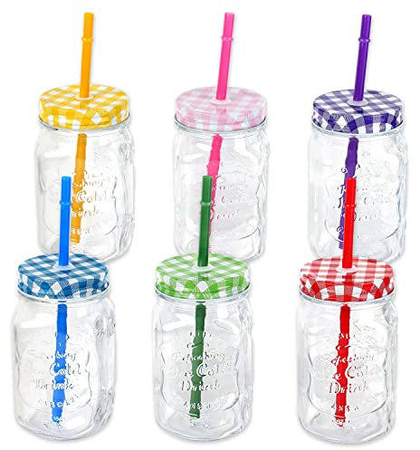 Schramm® 6 Stück Trinkgläser 500 ml mit Strohhalm wiederverwendbar Glas Gläser Einmachgläser mit 12 Deckeln wählbar in Silber, Bronze, schwarz und bunt Aufbewahrungsglas, Farbe:farbig