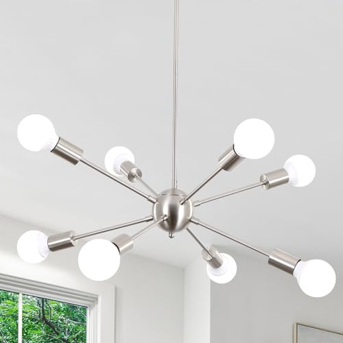 ASHUAQI Lampara Araña Techo, 8 Luces Lamparas de Techo Salon Níquel, E27 Lámparas Colgantes Moderno, Lámpara Sputnik Para Cocina, Comedor, Dormitorio, Pasillo
