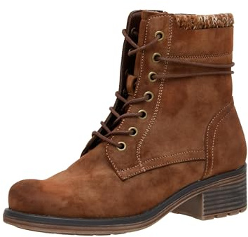 CUSHIONAIRE Rena Combat Womens Boots, Lace-Up Side Zip Ankle Boots for Women with Knit Trim and Low Block Heel, TAN 8W
