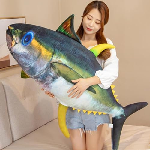 OUKEYI Weiches Fischkissen, Thunfisch, Plüschkissen, Stofftier, Wurfkissen für Zuhause, Dekoration, Geschenk, Kinderkissen, Stofftierspielzeug (60 cm)