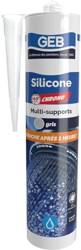 GEB Mastic Silicone 60 Chrono multi-supports. Sèchage rapide, remise en eau en 1 heure - Gris 280 ml