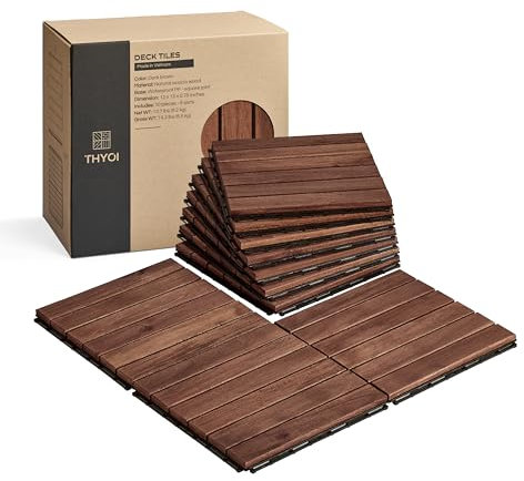 THYOI Premium Deck Tiles, 10 Pcs Patio Flooring - Brown - Striped Pattern