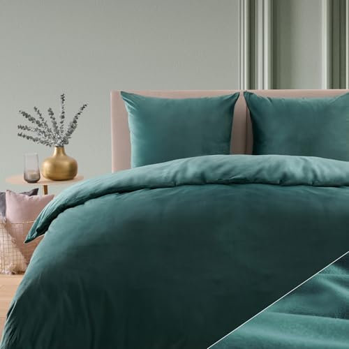 Blumtal Bettwäsche 135x200 cm im Cashmere-Touch - OEKO-TEX zertifizierter Deckenbezug 135x200 + Kissenbezug 80x80 - extra weicher Bettbezug 135 x 200 Mikrofaser - plüsch Bettwäsche 135x200 Blau/Petrol