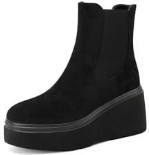 QUEEN HELENA Stivali Chelsea Platform Stivaletti con Zeppa Donna X31-129 (Nero Camoscio, Sistema Taglie Calzature EU, Adulto, Donna, Numero, Media, 39)