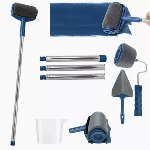 8-Piece Long Handle Paint Roller Brush Set – DIY Painting Runner Pro Tool Kit for Walls, Ceilings, Doors & Floors | Flocked Edger, Corner Cutter, Stainless Steel Rods