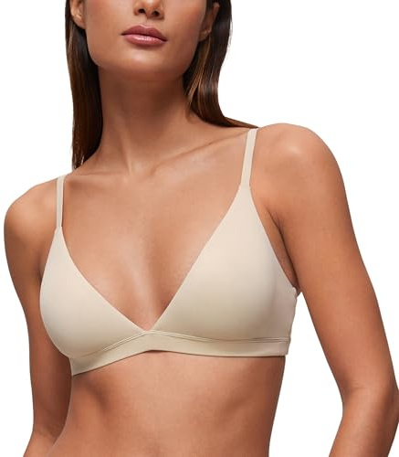 CRZ YOGA Softhold Double Lined Triangle Bralette - Womens Adjustable Straps Wireless Cami Plunge T-Shirt Everyday Bra Comfy Mojave Tan 2 Medium