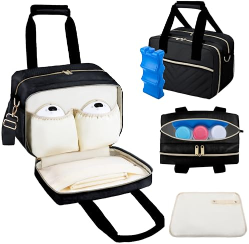 Breastmilk Cooler Bag with Ice Pack, Wearable Breast Pump Storage Bag, Insulated Bottle Travel Bag Compatible with Momcozy/Elvie/Willow, Fits Baby Bottles up to 9 Ounce with Shoulder Strap Black