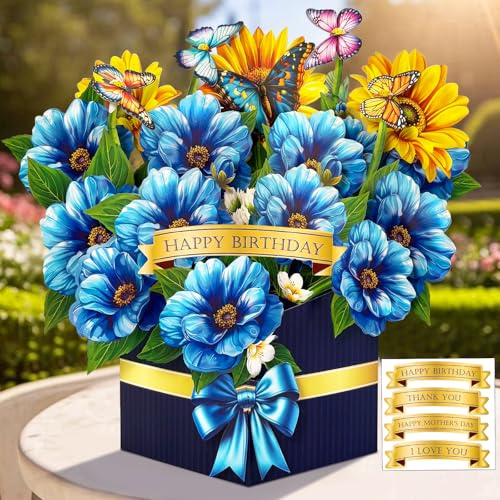 Happivue Birthday Cards for Women, Pop Up Paper Poppy Flower Bouquet, 3D Mothers Day Card from Daughter, Greeting Cards for Mum, Daughter, Wife, Sister, Get Well Gifts, Special Friend Birthday Card
