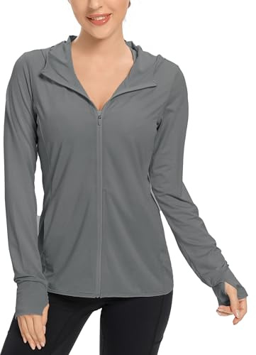 KPSUN Women's UPF 50+ UV Sun Protection Clothing Zip Up Hoodie SPF Long Sleeve Sun Shirt Lightweight Athletic Jacket(darkgrey,L)
