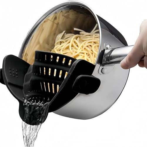 Vyloky Colador de pasta de silicona, colador de pasta colgante para ollas y sartenes, colador de cocina apto para lavavajillas, el colador es la herramienta de goteo perfecta para ollas y sartenes de
