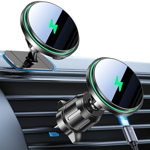 Coolpow for MagSafe Car Mount Charger【Ultra Magnet】15W Magnetic Car Phone Holder Charger for iPhone【Hands Free】Phone Holders for Your Car Magnetic Wireless for iPhone 16/15/14/13/12 Pro Max/ Plus/Mini
