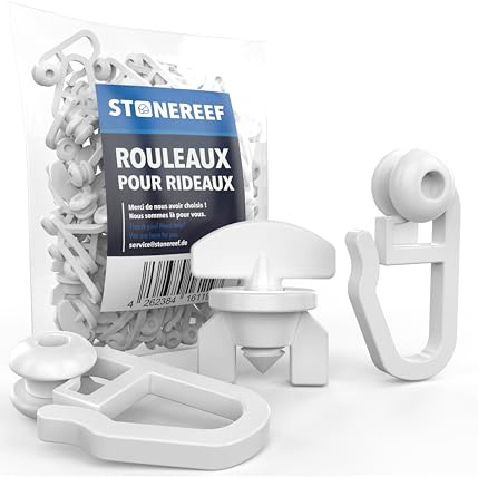 106x Gardinenhaken & Röllchen für Schienensysteme – 100x Gleiter & 6X Stopper – Kunststoffrollen für Gardinenschiene – Vorhanghaken mit Rollengleiter für Kräuselband, 8 mm, Weiß