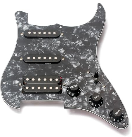 Battipenna per chitarra elettrica a 3 strati SSH caricato precablato Humbucker Pickguard Pickups Set per chitarra, nero perla