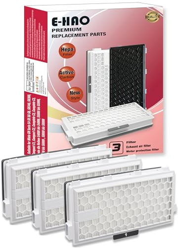 E-HAO 3 pack carbon actif Hepa Airclean filtres Remplacement pour Miele SF-HA 50, pour Compact C1/C2, Complete C2/C3, S4, S5, S6, S8, S4000-4999, S5000-S5999, S6000-S6999, S8000-S8999 Aspirateur