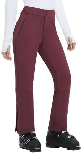 baleaf Pantaloni da sci da donna foderati in pile, impermeabili, con tasche con cerniera, per escursionismo, camminata, snowboard, Rosso vinaccia, L