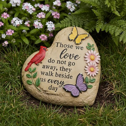 YHSOLAR Memorial Garden Stone Cardinal Sympathy Gifts with Butterfly Flowers, in Memory of Loved One Gifts for Mother Father Cemetery Decorations for Grave Waterproof 6 inch