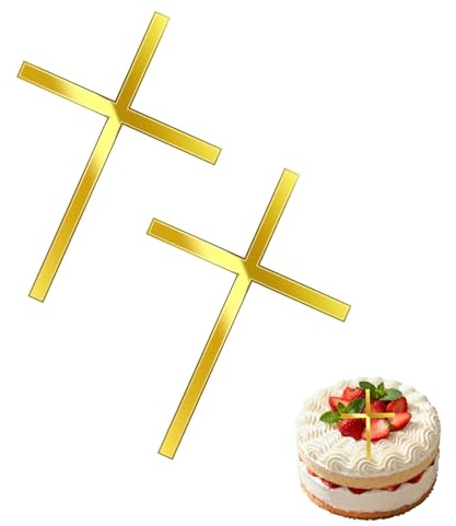 Lot de 2 décorations de gâteau en forme de croix dorée, pour baptême, communion, confirmation, décoration de gâteau de garçon, pour anniversaire, fête, baptême, Noël