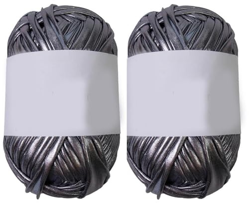 Hilo metálico para camiseta de ganchillo de 18 mm de ancho, 100 g cada rollo para tejer barco y decoración del hogar, 87.48 yardas en total, hilo de poliéster para manualidades
