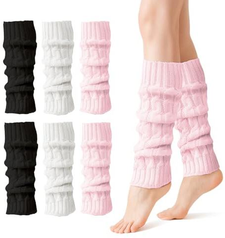 wlertcop Lot de 3 paires de jambières longues tricotées pour femme - Jambières pour enfants - Chaudes - Chaudes - Longues jambières - Pour ballet, danse, sport, quotidien