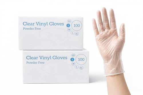 1ABOVE 200 Clear Vinyl Disposable Gloves | Latex | Powder Free | Use For Food, Safety, Cleaning, etc…(SMALL)