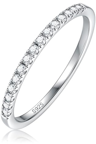 KALVICA S925 Sterling Silver Moissanite Engagement Rings for Women 2mm Half Eternity Band D Color VVS1 Round Moissanite Ring Stackable Wedding Promise Ring Jewelry for Women Size 5-11