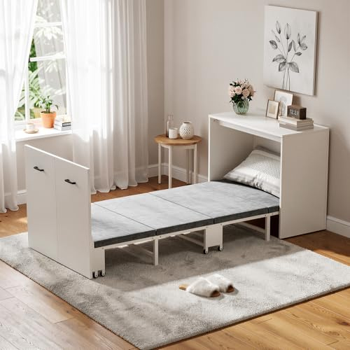 MSFE Letto a Scomparsa con Mobile,Letto Pieghevole con Materasso,Salvaspazio Mobile Letti a Scomparsa Singolo 85x190 cm,Letti da Parete Multifunzione 2 in 1, Capacità di Carico Fino a 650 Libbre