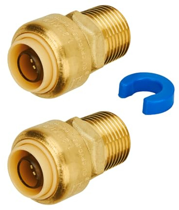 SUNGATOR 1/2 Inch Male Adapter, 1/2 Inch MNPT Adapter, No Lead Brass Push-to-Connect Plumbing Fittings for Pex Pipe, Copper, CPVC, with 1 Disconnect Clip, Pack of 2