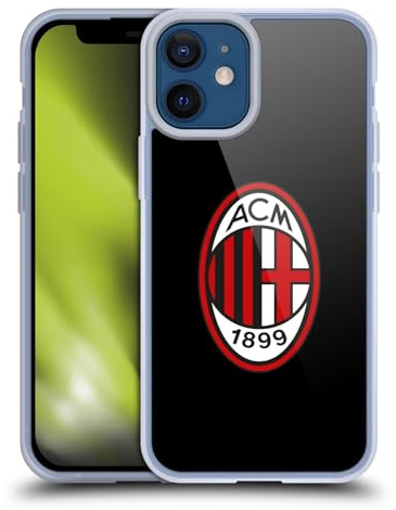 Head Case Designs Offizielle AC Milan Volle Farbe Schwarz Wappen Gelhülle [Militärischer Schutzgrad] Kompatibel Mit Apple iPhone 12 Mini Und Kompatibel Mit MagSafe