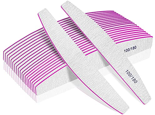 Professional Nail Files, Double Sided Emery Board for Nails 100/180 Grit, Coarse Washable Nail Files for Acrylic Nails & Natural Nails, 12 Pack Fine Grit Nail File