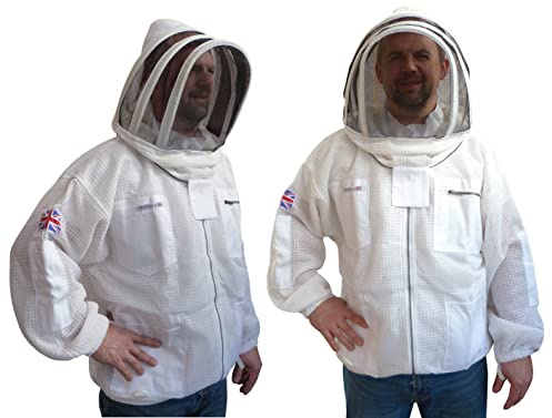 AGS Bee Jacket Veste d'apiculture 3 couches ultra ventilée Blanc Veste d'apiculture Ultra protection Veste guêpe (2XL)