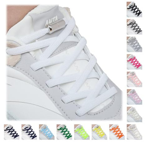 Handshop 2 Pairs Elastic Shoe Laces, No Tie Shoelaces for Adults/Kids Trainers, Sneakers, Running Shoes White 120cm