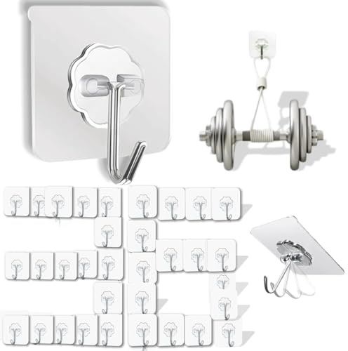 DDMY 36 Pack Heavy Duty Hooks Self Adhesive Large Hooks for Hanging,Wall Transparent Reusable Waterproof Hook for Kitchen Curtain Towel Hook for Bathrooms Coat Hook for Walls No Damage