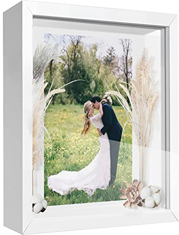 TouYinger 8.5x11 Shadow Box Frame Display Case with Letter Stickers, 3D Picture Frame, Display Case Box for Memorabilia, Baby Items, Wedding Memories, Crafts, Tickets and Photos (White, 8.5x11)