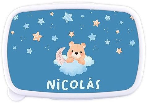 LolaPix Fiambrera infantil. Caja merienda bebe, niños, colegio. Regalos personalizados. Apta para microondas y libre de BPA, filatos y metales pesados. Osito nubes
