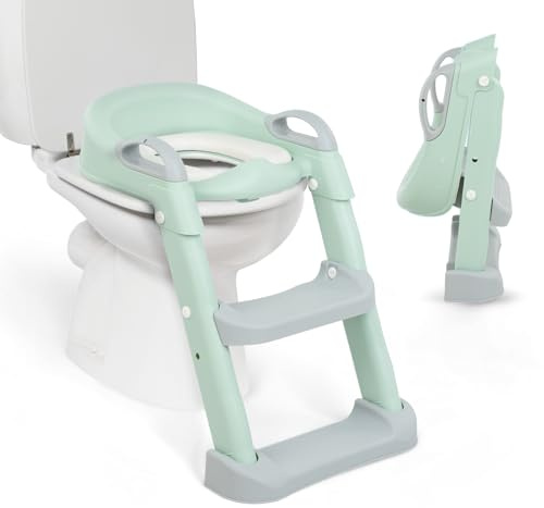 Adaptateur WC pour enfant KikkaBoo avec échelle LEA, réducteur de toilette, pliable et réglable, design anatomique, rembourrage amovible et doux, poignées, antidérapant, 18 mois et plus, menthe