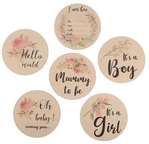 Abaodam 6pcs Cards Newborn Announcement Sign Wooden Birth Keepsake for First Days at Home