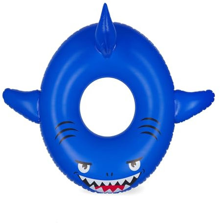 Legami - Ciambella Gonfiabile per Piscina, Maxi Ciambellone per Bambini, Accessorio Gonfiabile Mare Spiaggia, Sostiene Fino a 40 Kg, Ciambella Blu a Forma di Squalo, Diametro 80 cm